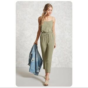 Forever 21 Light Olive green Spaghetti Strap Drawstring Jumpsuit
